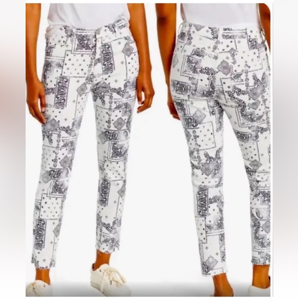 New Kensie Jeans The Ultimate High Rise Skinny Jean Bandana White Combo - Picture 1 of 12